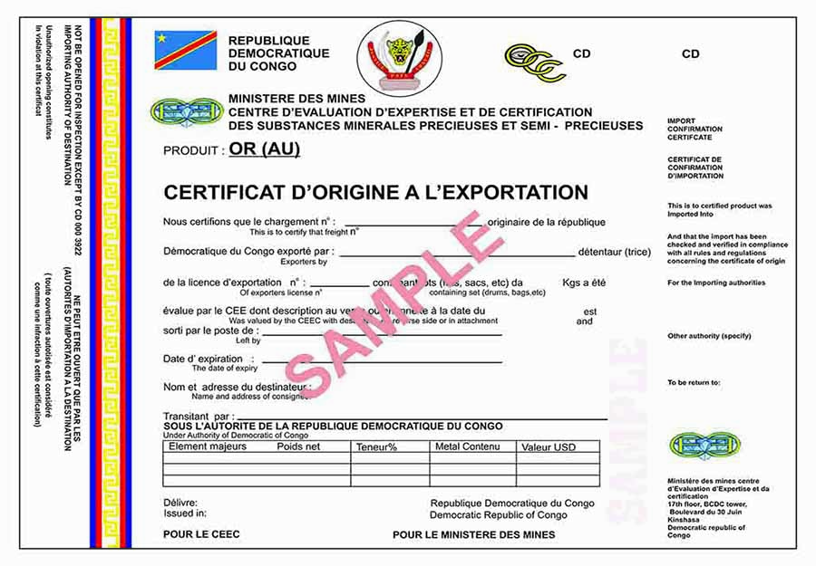 Specimen Certificate of Origin